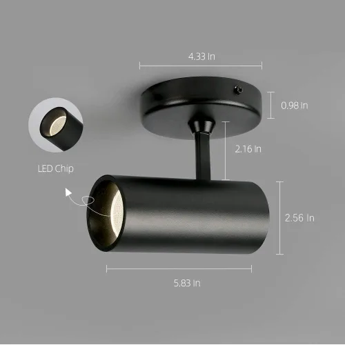 Vista 2 de Aisilan - Foco de techo LED negro de 12 W, ajustable, 90 grados, antirreflejo, direccional, moderno, LED para interiores, vestíbulo, sala de estar