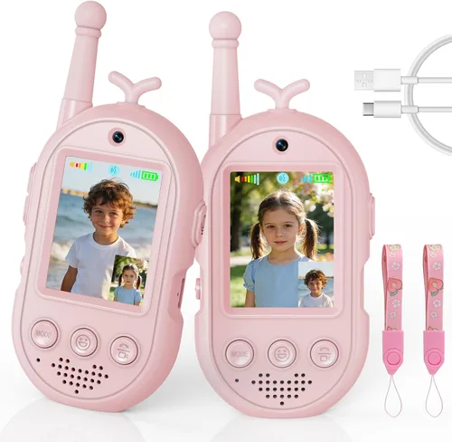 Vista 11 de Walkie Talkies de video para niños, paquete de 2 walkie talkie recargables con cámara y pantalla, radio de 2 vías de largo alcance