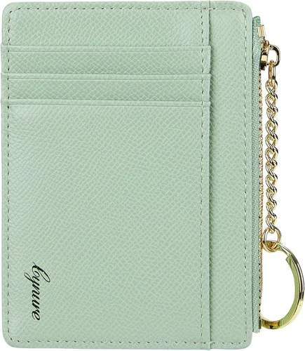 Vista 2 de Tarjetero delgado minimalista para mujer, monedero, monedero, llavero con bolsillo frontal con ventana de identificación
