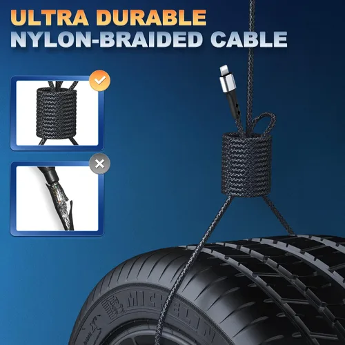 Vista 5 de Paquete de 2 cargadores de iPhone de 3 pies para Apple MFi, cable Lightning trenzado de nailon fuerte, cable de carga USB rápida de 2.4 A