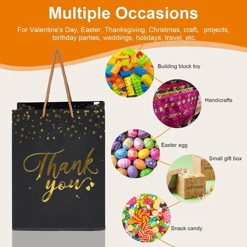 Vista 4 de PAICUIKE 20 bolsas de regalo negras y doradas con asas, tamaño mediano, bolsas de agradecimiento a granel para bodas, fiestas y pequeñas empresas