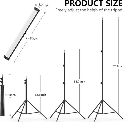 Vista 7 de Varita de luz LED RGB con soporte, QEUOOIY 360° a todo color 2500-9500K iluminación portátil de fotografía de estudio, batería recargable de 5000