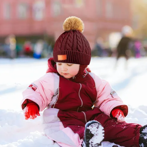 Vista 5 de Gorro de lana de punto para niños de 3 piezas, gorro de invierno cálido con pompón desmontable para niñas de 1 a 3 años