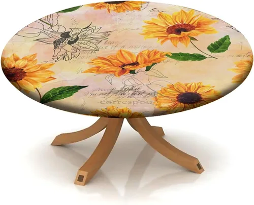 Vista 121 de Mantel redondo ajustable con borde elástico floral azul, mantel con borde elástico de estilo floral pastoral, almohadilla de mesa de poliéster