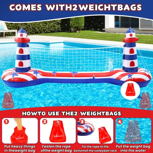 Vista 5 de EagleStone Juego de flotador inflable para piscina con red de voleibol y aro de baloncesto, juegos acuáticos flotantes 2 en 1 para niños y adultos
