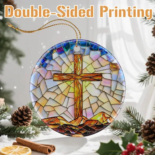 Vista 5 de Adorno de Cruz Católica, Adornos de Navidad Cristianos, Adornos de Árbol de Navidad, Decoración Religiosa de Vacaciones Regalos para Cristianos