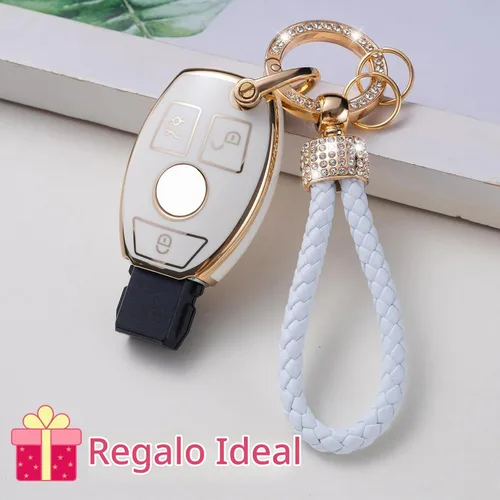 Vista 6 de Gematay Funda para llavero de Mercedes Benz con cordón, funda de TPU suave compatible con Mercedes Benz C E S M CLS CLK G Class Smart Key Holder