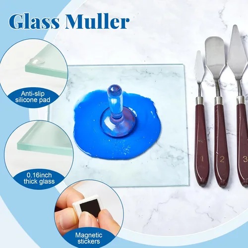 Vista 5 de Nuanchu 109 piezas de pintura de acuarela, losa Muller de vidrio, cuchillos de dibujo y medias sartenes de acuarela con rayas magnéticas para dibujo