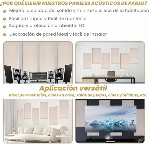 Vista 8 de 6 paneles acústicos, grandes paneles de pared insonorizados, paneles profesionales de fibra de vidrio que absorben el sonido, paneles de espuma a