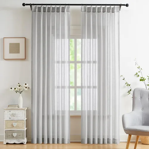 Vista 10 de WEST LAKE cortinas de lino natural con pinzas plegadas de 63 pulgadas de largo, 2 paneles, cortinas de estilo rústico para sala de estar