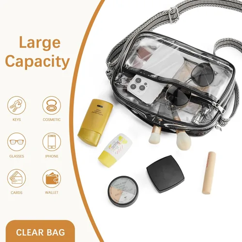 Vista 4 de BOSTANTEN Bolsa transparente para mujer, aprobada para estadios, bolsas transparentes pequeñas, bolso cruzado de moda para conciertos, eventos