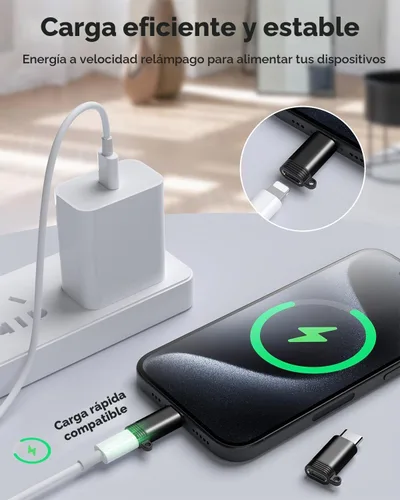 Vista 4 de Paquete de 4 adaptadores Lightning a USB C para iPhone 15/16 Pro Max/Plus, Samsung S24, iPad Air, carga rápida y transferencia de datos, cable