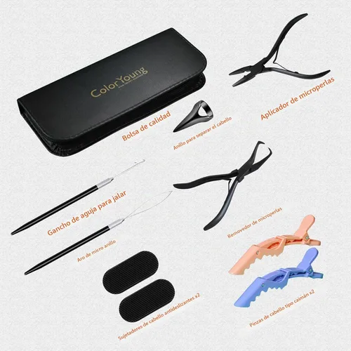 Vista 2 de Herramientas de extensión de cabello, kit de extensiones de cabello microenlaces multifuncionales para extensiones de cabello micro cuentas, kit
