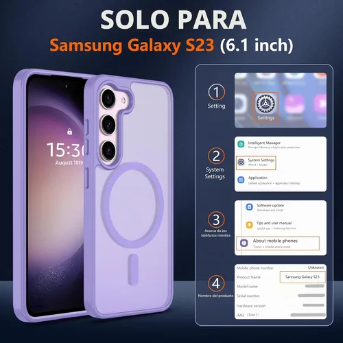 Vista 2 de Pilaru Funda magnética para Samsung Galaxy S23 con 2 protectores de pantalla: (protección contra caídas de grado militar de 12 pies)