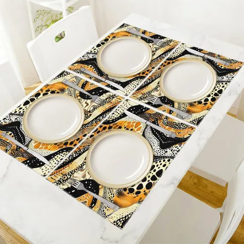 Vista 5 de Abstract Tiger Leopard Pattern Placemats Set of 6 Resistant Table Mats Washable Place Mats for Dinner Party Table Decoration