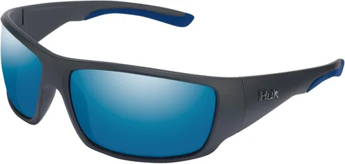 Vista 9 de HUK Gafas de sol, lentes polarizadas con marcos de rendimiento, gafas de sol para pesca, deportes y exteriores (Challenge) Espejo azul/negro mate