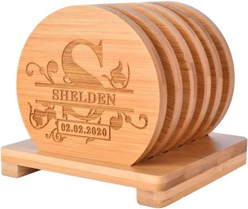 Vista 11 de Posavasos personalizados, posavasos grabados personalizados, posavasos de bambú para bebidas, posavasos de monograma con soporte, grandes regalos