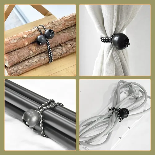 Vista 6 de Paquete de 30 cuerdas elásticas con bola, cuerdas elásticas resistentes de 4 pulgadas, lona de toldo con bolas elásticas para amarre de dosel