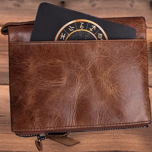 Vista 4 de Cartera corta de cuero para hombre monedero cartera de cuero con doble cremallera funda de identificación
