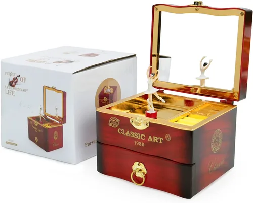 Vista 4 de SKwoker Joyero de música de bailarina mini caja de música de bailarina organizadores de joyas con cajones de espejo para niños cumpleaños Navidad