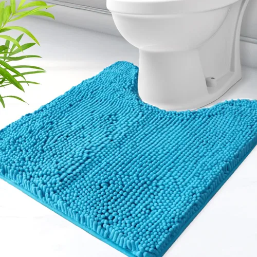 Vista 46 de Alfombras de baño en forma de U, alfombras de baño de felpilla súper absorbentes y respaldo antideslizante de PVC fuerte para inodoros, lavables a