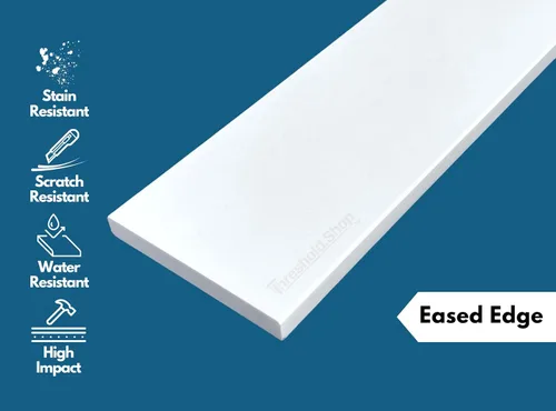 Vista 2 de Umbral de Mármol Artificial Súper Blanco para Bordillo de Ducha, Protector contra Salpicaduras de Tocador de Baño, Alféizar de Ventana, Transiciones