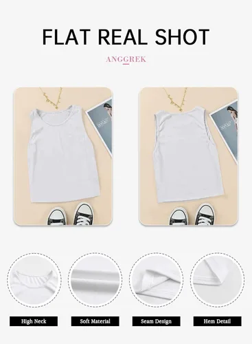 Vista 5 de ANGGREK Women's Summer Sexy Sleeveless Halter Neck Racer Back Tank Tops High Neck Crop Tops Basic Tee Shirts