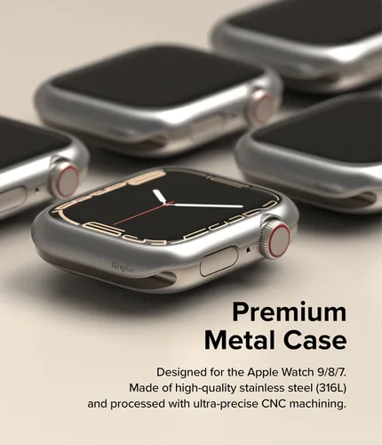 Vista 4 de Ringke Estilo de bisel [elegante marco de acero inoxidable] compatible con Apple Watch Series 9, 8, 7 (1.772 pulgadas), protector antiarañazos Plata