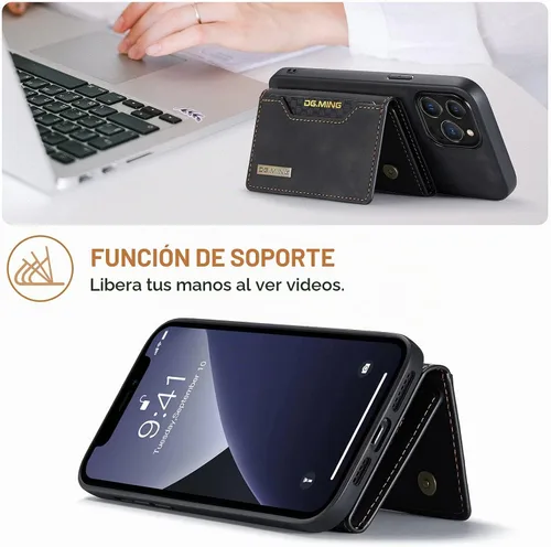 Vista 6 de Funda trasera desmontable 2 en 1 compatible con iPhone 13 Pro Max con tarjetero de cuero bolsillo delgado fundas para teléfono 6.7 pulgadas (negro)