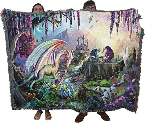 Vista 10 de Pure Country Weavers Rose Khan - Manta con diseño de dragón del tiempo de amatista tejida de algodón, hecha en los Estados Unidos (72 x 54 pulgadas)