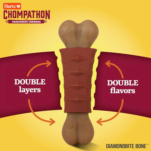 Vista 2 de Hartz Chompathon Diamondbite - Juguete masticable para perros masticadores agresivos, doble capa con sabor a pollo y mantequilla de maní