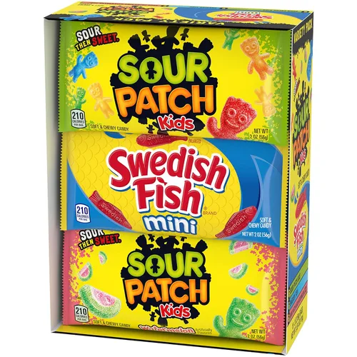 Vista 12 de SOUR PATCH KIDS & SWEDISH FISH Paquete de variedad de dulces suaves y masticables - 18 paquetes individuales de refrigerios