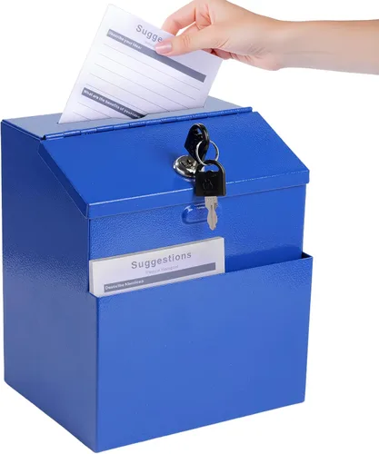 Vista 10 de Caja de sugerencias con ranura y cerradura y 50 hojas de sugerencias montadas en la pared Boleta de comentarios y caja de donación con candado Acero