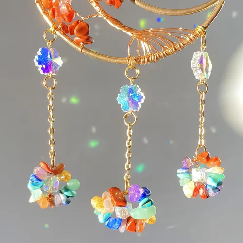 Vista 8 de Atrapasueños de luna con cristal de 7 chakras, atrapasueños, atrapasueños de cristal, arco iris, decoración de buena suerte para ventana, pared
