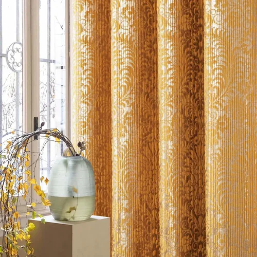 Vista 15 de always4u Cortinas de Terciopelo Acanalado Negro y Dorado con Estampado de Damasco en Lámina 100% Opacas de 84 Pulgadas de Largo, Cortinas de 2
