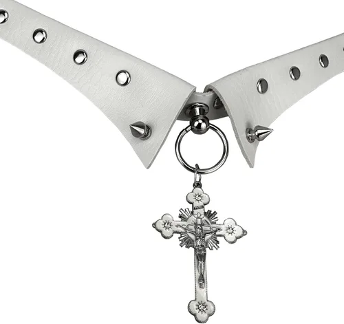 Vista 2 de JOYMIN Gargantilla de moda de piel sintética para Halloween, collares para mujer, gargantilla gótica, collar punk ajustable