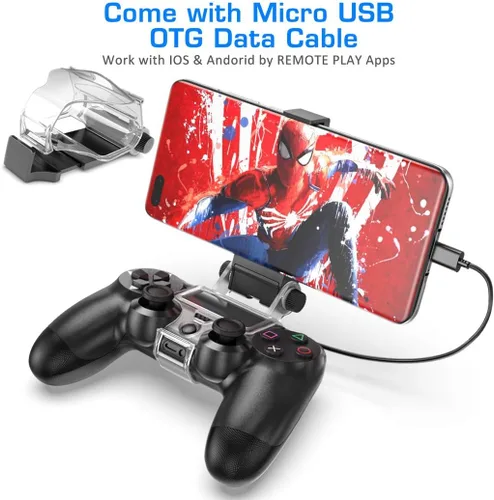 Vista 4 de OIVO PS4 Controller Phone Mount Clip for Rmote Play, Mobile Gaming Clamp Bracket Phone Holder with Adjustable Stand Compatible with Dualshock 4 PS4