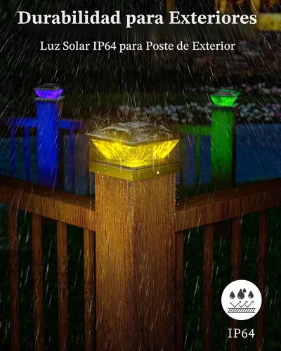 Vista 4 de Ofuray Luces solares para tapa de poste, paquete de 8 luces solares RGB con dos modos, apto para postes de 4 x 4, 5 x 5 con 3 bases, impermeable