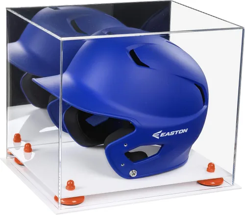 Vista 80 de Better Display Cases Vitrina acrílica para casco de bateo de béisbol con espejo, elevadores rosados, montaje en pared y base de espejo (V22/A012)