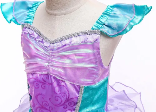 Vista 5 de Disfraz de sirena para niñas, disfraz de sirena de princesa con accesorios para cosplay de Halloween