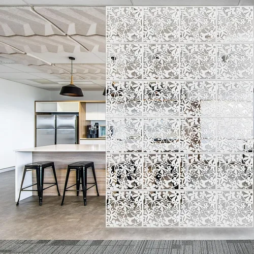 Vista 13 de ANMINY Paneles divisores de habitación colgantes, patrón de talla de flores Negro