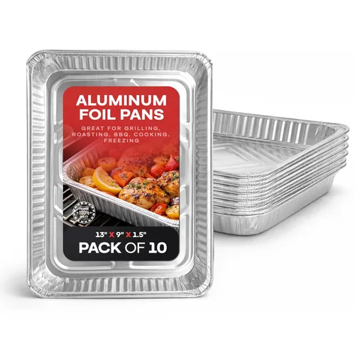 Vista 15 de IDL Packaging Sartenes de papel de aluminio oblongos de 4 libras – 13 x 9 x 1.5 pulgadas (paquete de 5) – Platos desechables de aluminio