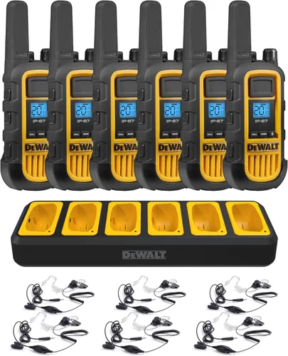Vista 11 de DEWALT DXFRS300 FRS Walkie Talkies, radio de 2 vías de largo alcance, 1W, IP67 impermeable, paquete de 6 con 6 auriculares, cargador de banda