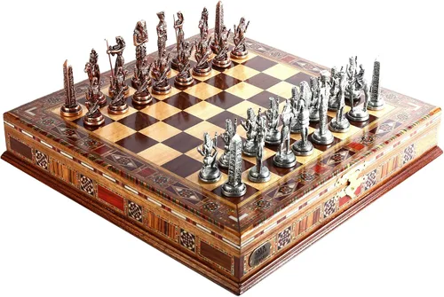 Vista 2 de Figuras de cobre antiguo del faraón egipcio, juego de ajedrez de metal para adultos, piezas hechas a mano y tablero de ajedrez de madera maciza