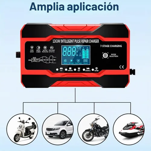 Vista 6 de Cargador de batería de coche de 10 amperios, desulfator de batería de coche inteligente completamente automático de 12V y 24V, cargador de goteo