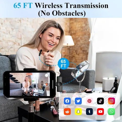 Vista 4 de Paquete de 2 micrófonos Lavalier inalámbricos profesionales para iPhone para iPad, calidad de sonido nítida con reducción de ruido, micrófono