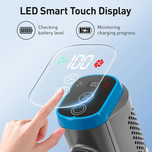 Vista 3 de Aspiradora inalámbrica de succión de 250 W, 25 KPa, aspiradora ligera 6 en 1 con pantalla LED y batería desmontable, 45 minutos de tiempo