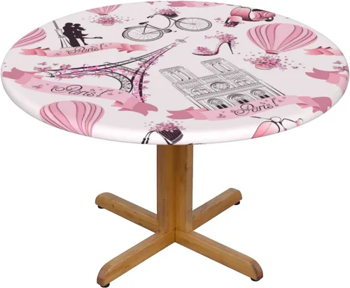 Vista 3 de Famame Romantic Paris - Mantel redondo ajustable con borde elástico, impermeable, con borde elástico, para interiores y exteriores, se adapta a