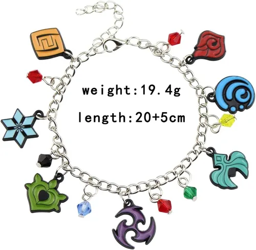Vista 3 de KANGSHUN Genshin Impact Charm Pulsera de juego de joyería de dibujos animados, regalos de metal para fanáticos, mujeres, niñas y hombres, Sin gemas.