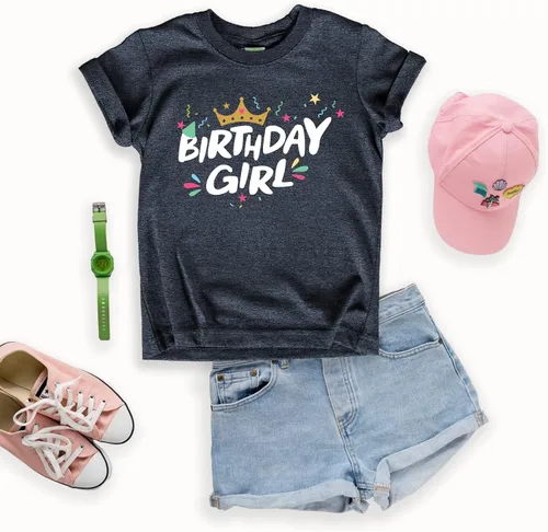 Vista 2 de Camiseta de cumpleaños para niña corona primer año dos tercero 4 5 cumpleaños para niños pequeños